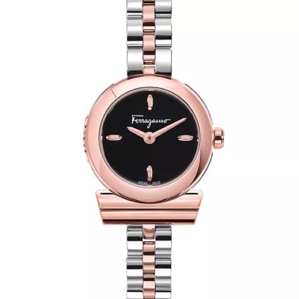 Salvatore Ferragamo Black and Rose Gold Women's Watch